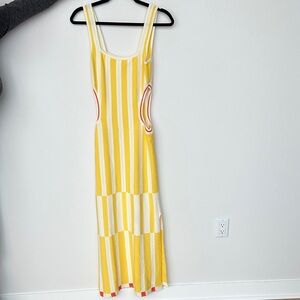 SOLID & STRIPED Yellow and White Striped Maxi Dress with Orange Accents
